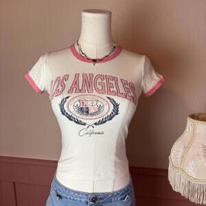 y2k los angeles baby tee originality white pink sz medium